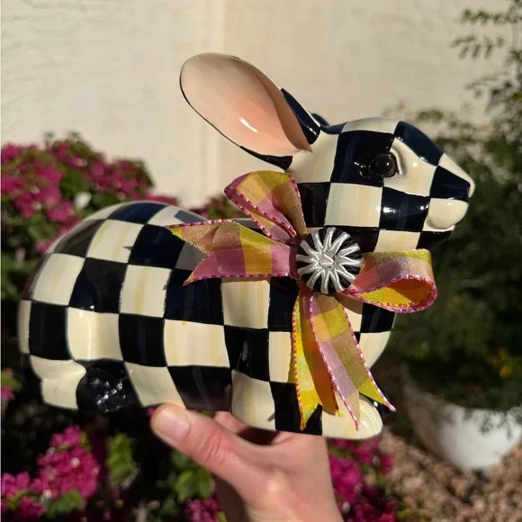 Mackenzie Childs Courtly Check Resting Bunny - Picture 9 of 9
